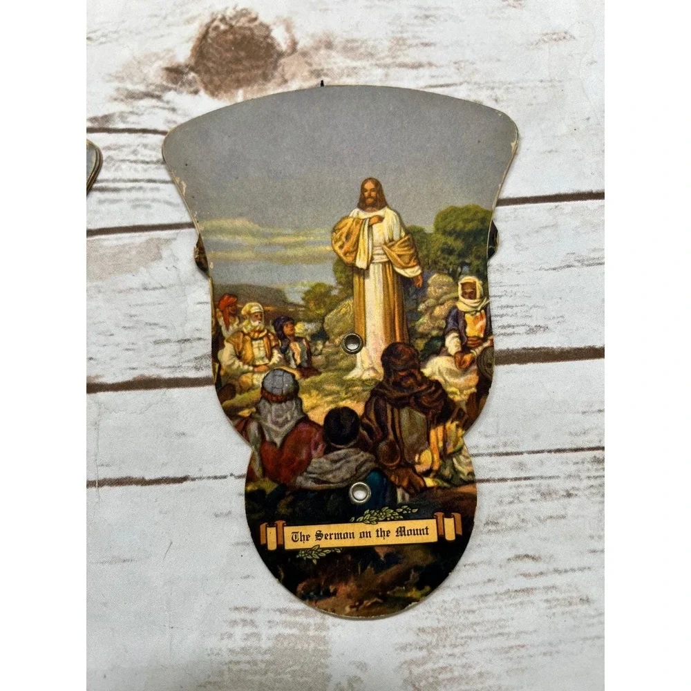 Vintage Collectible Ladies Expandable Cardboard Sermon on the Mount Folding Fan